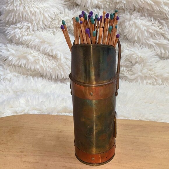 Vintage Copper & Brass Match Holder with Striker - Picture 4 of 8